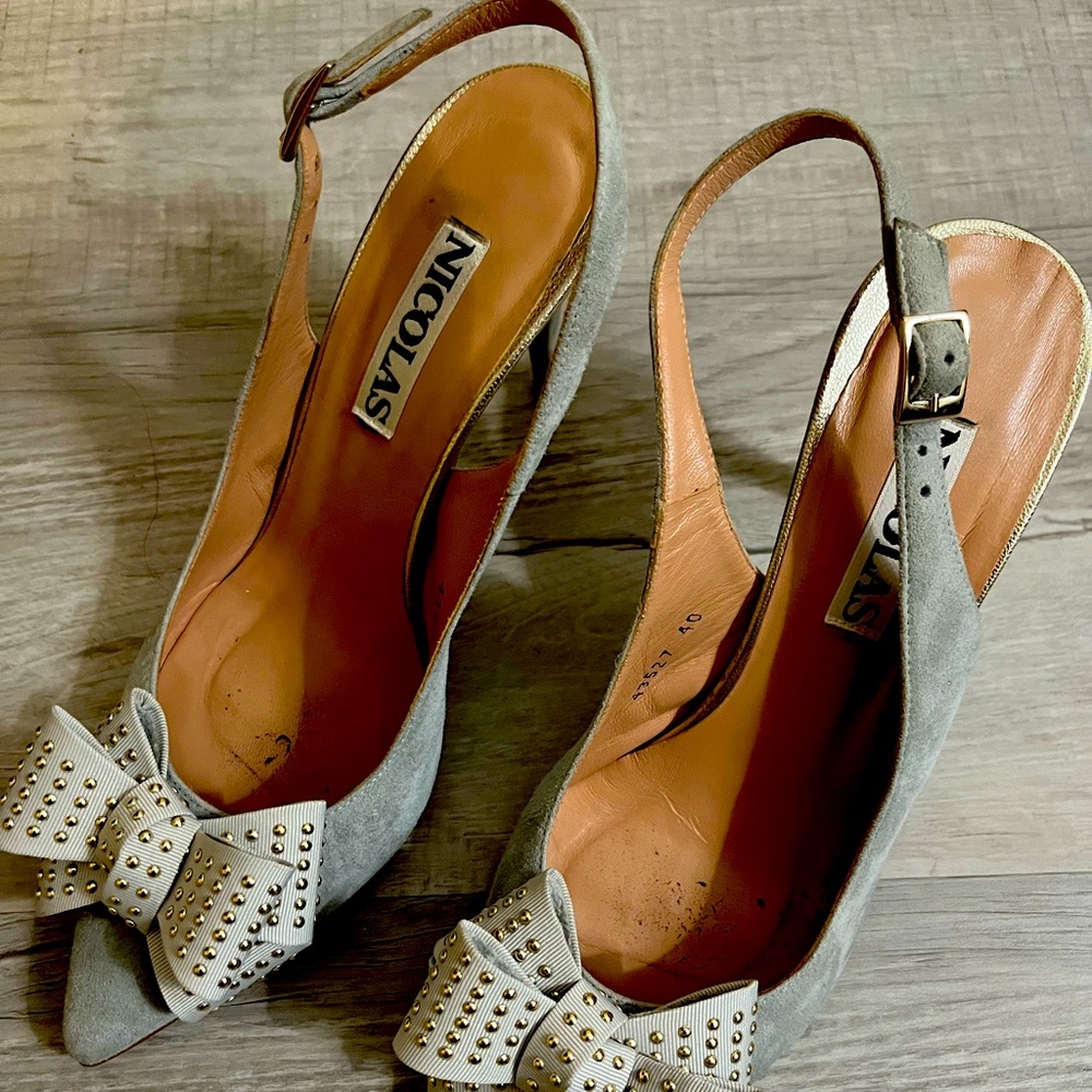 Spanish Grey Suede Sling Pumps
